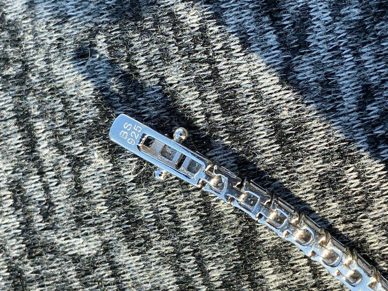SOLID 925 Sterling Silver 3mm Tennis Bracelet 1 Row Princess Baguette Diamond