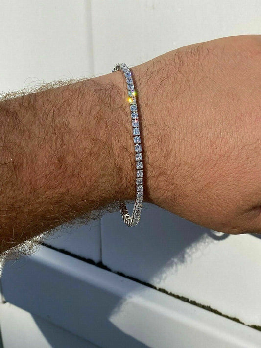 SOLID 925 Sterling Silver 3mm Tennis Bracelet 1 Row Princess Baguette Diamond