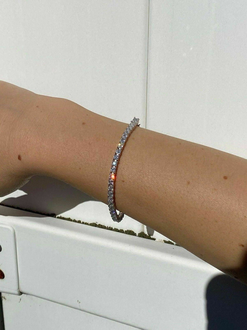 SOLID 925 Sterling Silver 3mm Tennis Bracelet 1 Row Princess Baguette Diamond