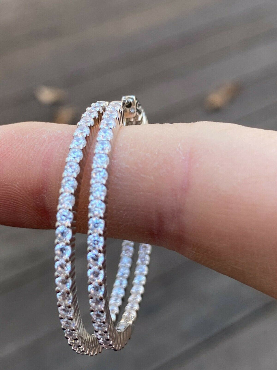 Solid 925 Sterling Silver Big Endless Hoops Earrings 1.5 40mm 1ct TW Diamond