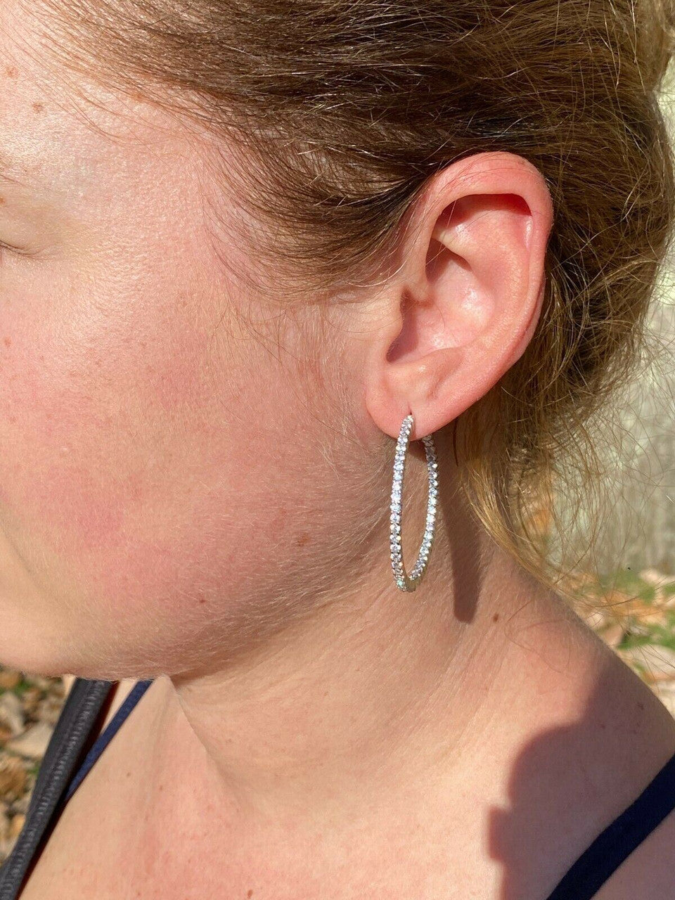 Solid 925 Sterling Silver Big Endless Hoops Earrings 1.5 40mm 1ct TW Diamond