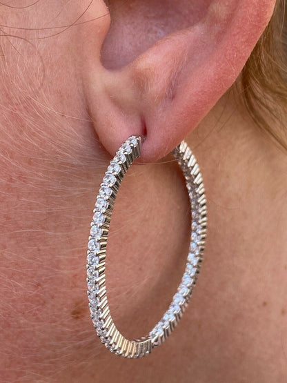 Solid 925 Sterling Silver Big Endless Hoops Earrings 1.5 40mm 1ct TW Diamond