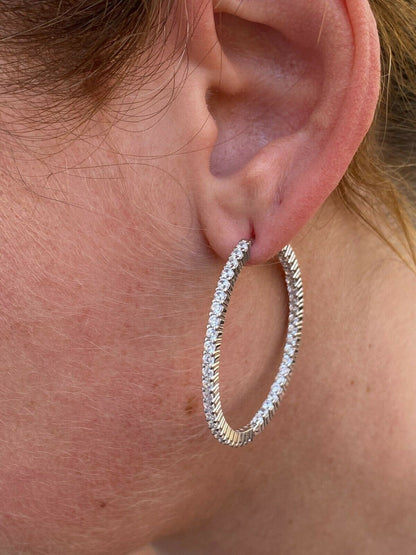 Solid 925 Sterling Silver Big Endless Hoops Earrings 1.5 40mm 1ct TW Diamond
