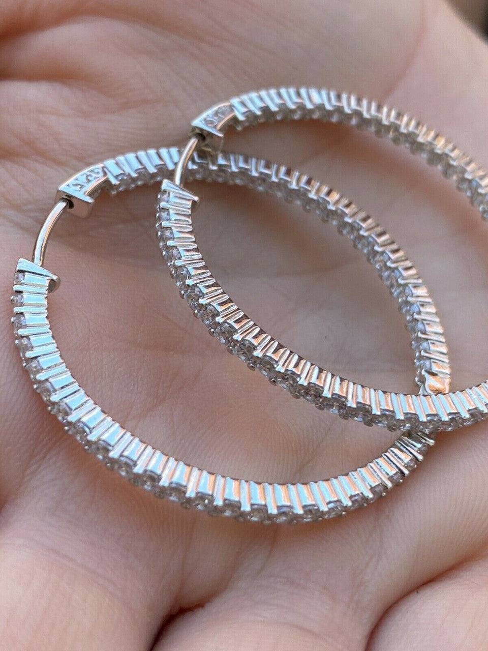 Solid 925 Sterling Silver Big Endless Hoops Earrings 1.5 40mm 1ct TW Diamond