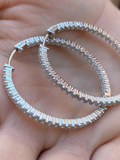 Solid 925 Sterling Silver Big Endless Hoops Earrings 1.5 40mm 1ct TW Diamond