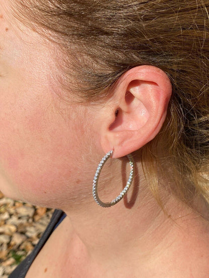 Solid 925 Sterling Silver Big Endless Hoops Earrings 1.5 40mm 1ct TW Diamond