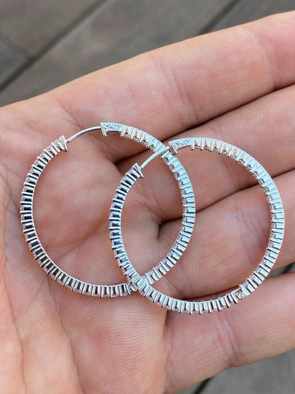 Solid 925 Sterling Silver Big Endless Hoops Earrings 1.5 40mm 1ct TW Diamond