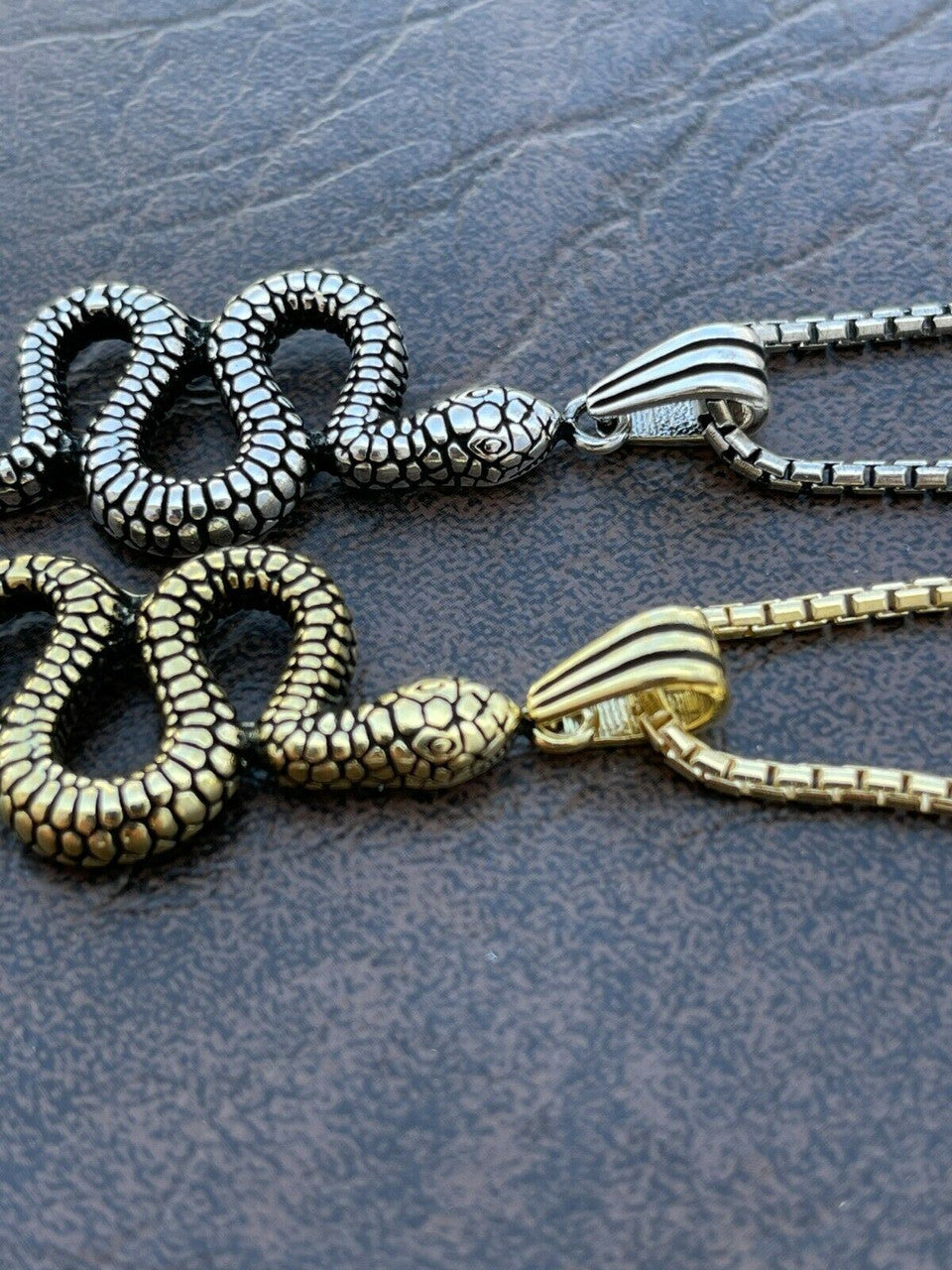 Solid 925 Sterling Silver Cobra Snake Viper Pendant Gold Necklace Large 1.75