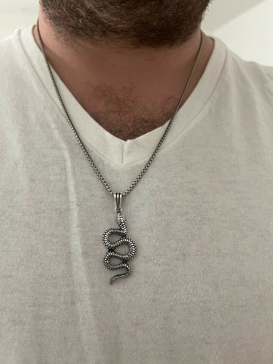 Solid 925 Sterling Silver Cobra Snake Viper Pendant Gold Necklace Large 1.75