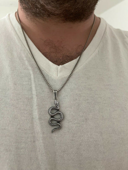 Solid 925 Sterling Silver Cobra Snake Viper Pendant Gold Necklace Large 1.75