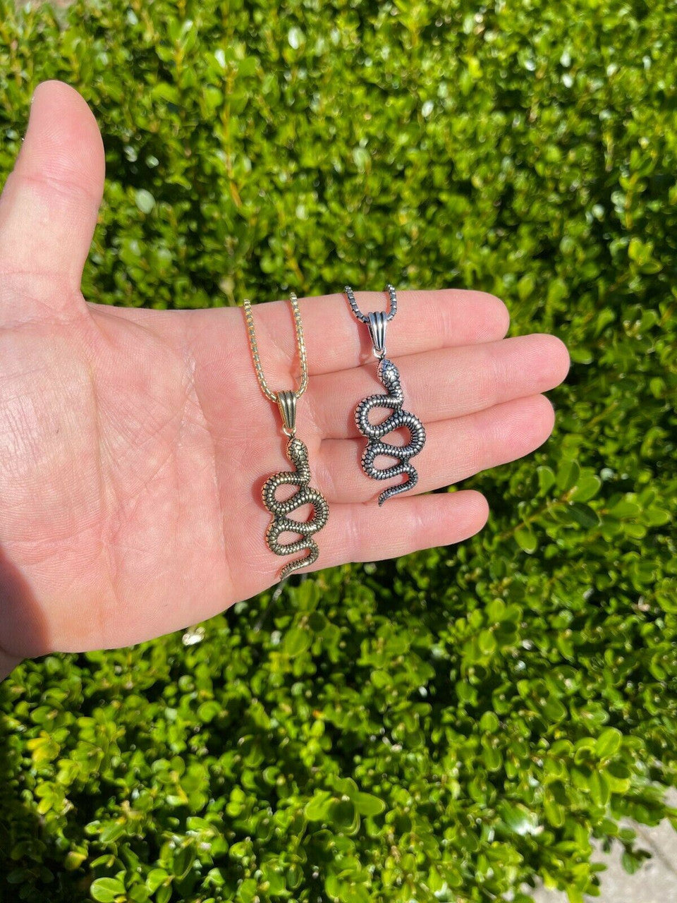 Solid 925 Sterling Silver Cobra Snake Viper Pendant Gold Necklace Large 1.75