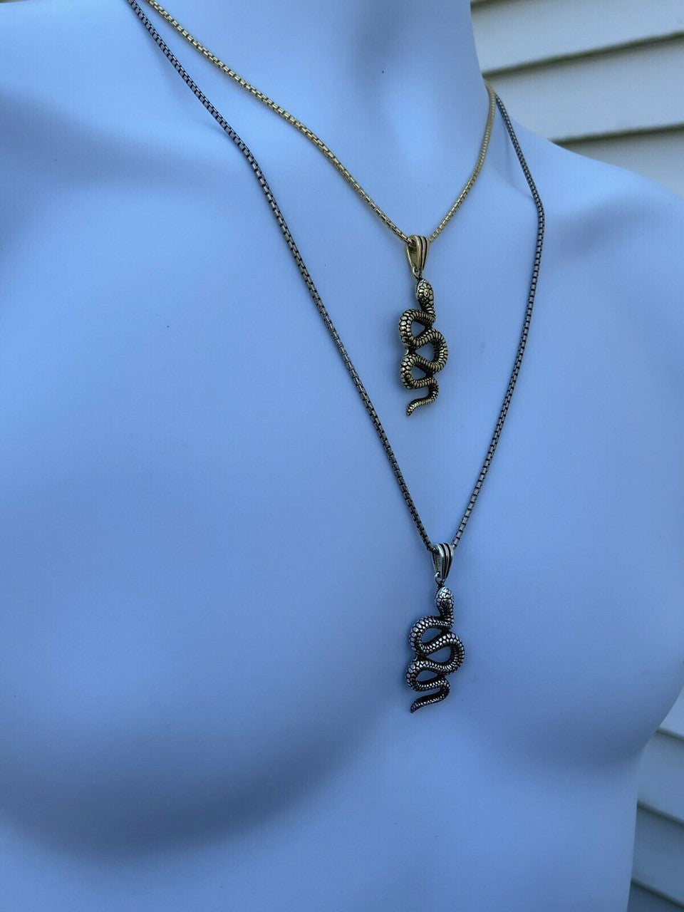 Solid 925 Sterling Silver Cobra Snake Viper Pendant Gold Necklace Large 1.75