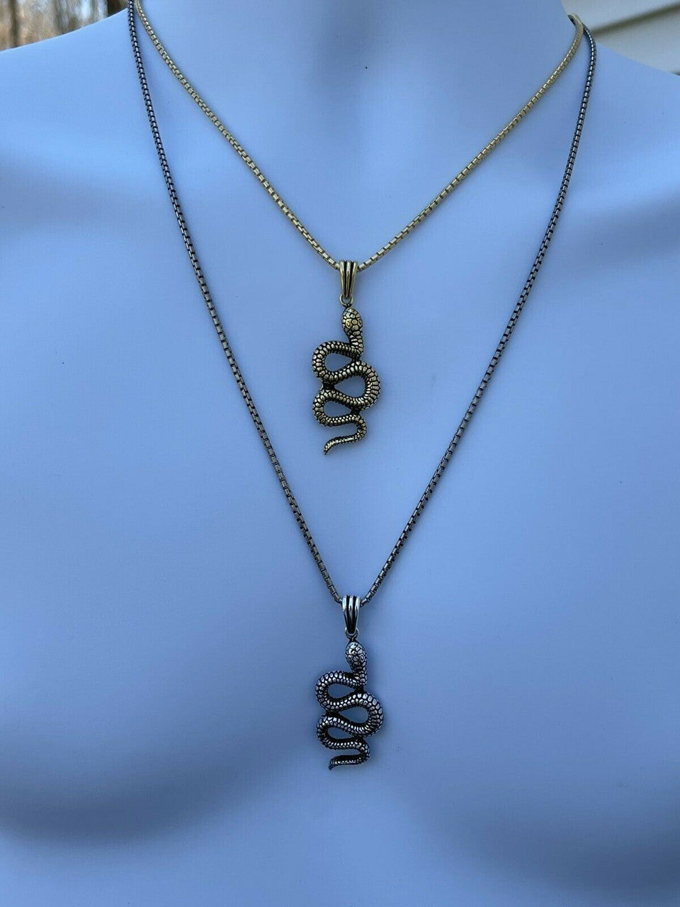 Solid 925 Sterling Silver Cobra Snake Viper Pendant Gold Necklace Large 1.75