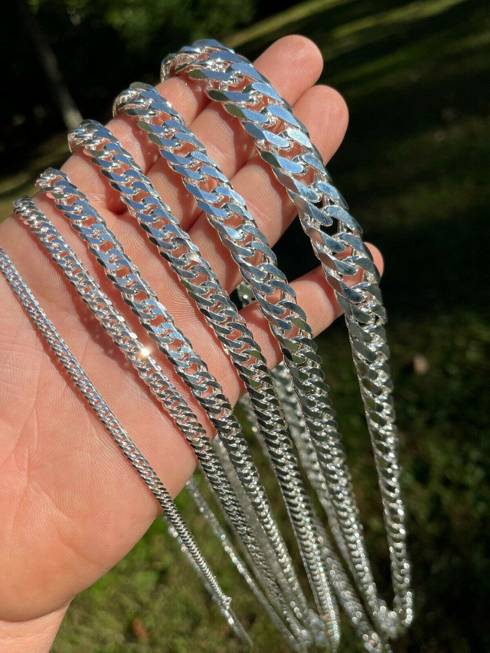 Solid 925 Sterling Silver Double Curb Cuban Chain Necklace