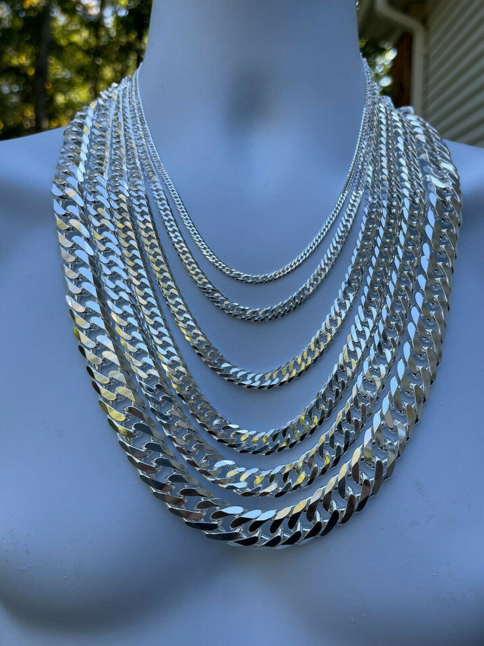 Solid 925 Sterling Silver Double Curb Cuban Chain Necklace / Bracelet TIGHT LINK