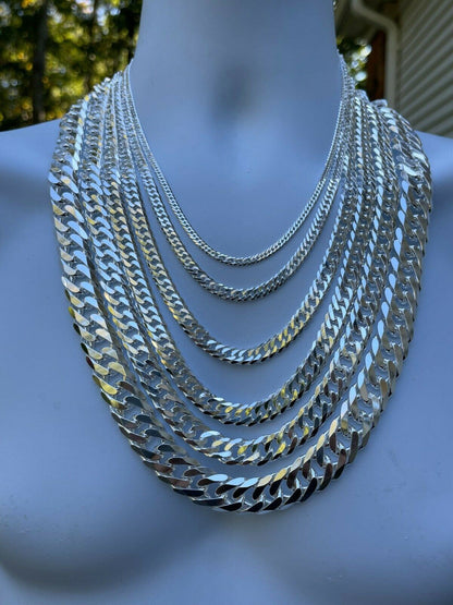 Solid 925 Sterling Silver Double Curb Cuban Chain Necklace / Bracelet TIGHT LINK