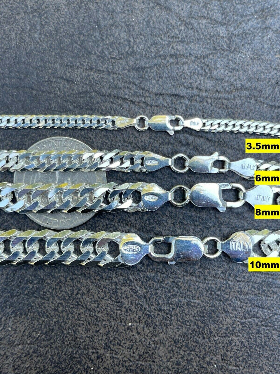 Solid 925 Sterling Silver Double Curb Cuban Chain Necklace / Bracelet TIGHT LINK