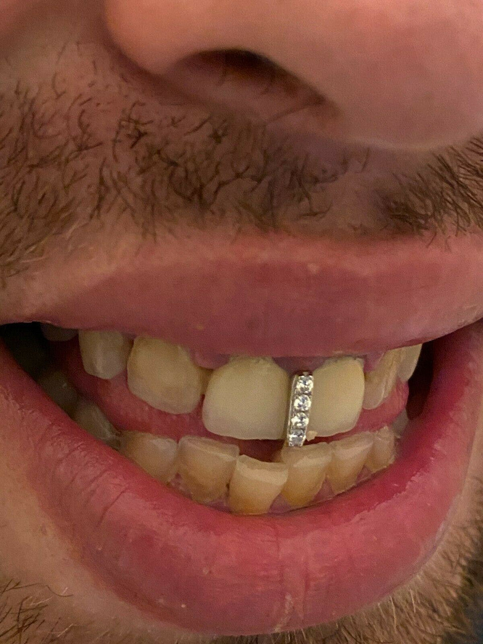 SOLID 925 Sterling Silver Gap Grillz Single Tooth Hip Hop Grill Cap Iced Diamond