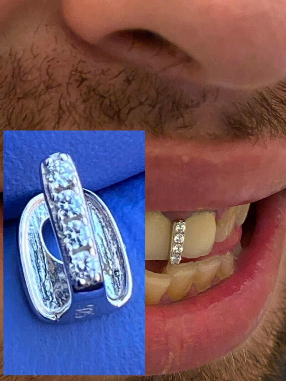 SOLID 925 Sterling Silver Gap Grillz Single Tooth Hip Hop Grill Cap Iced Diamond