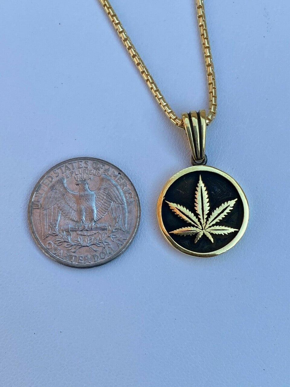 Solid 925 Sterling Silver Marijuana Weed Leaf Pendant Gold Necklace Medallion