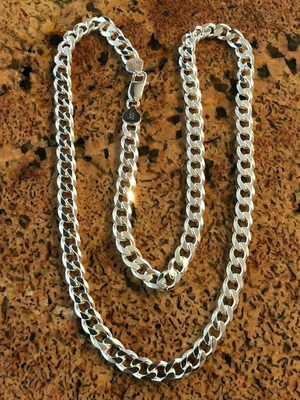 Solid 925 Sterling Silver Men's 8mm Thick Miami Cuban Link Chain Heavy ITALY