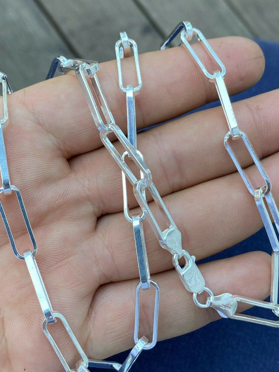 Solid 925 Sterling Silver Paperclip Chain Or Bracelet Large 7mm Necklace Italy