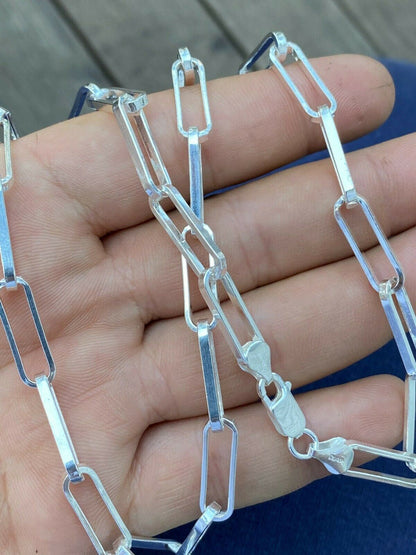 Solid 925 Sterling Silver Paperclip Chain Or Bracelet Large 7mm Necklace Italy