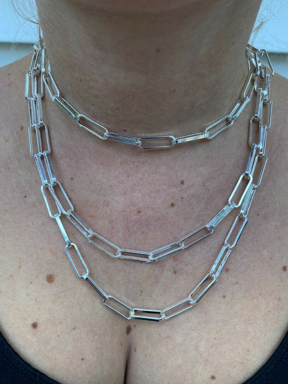 Solid 925 Sterling Silver Paperclip Chain Or Bracelet Large 7mm Necklace Italy