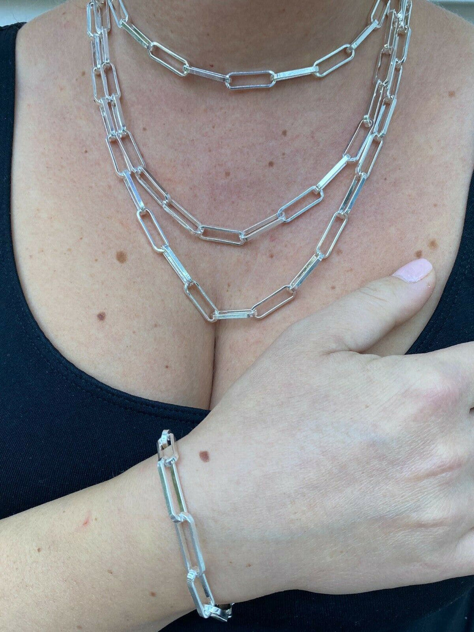 Solid 925 Sterling Silver Paperclip Chain Or Bracelet Large 7mm Necklace Italy