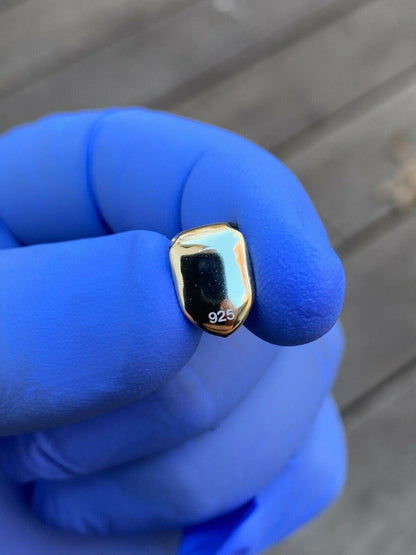 SOLID 925 Sterling Silver Single Tooth Grillz Gold Hip Hop Grill Cap Diamond Cut REAL