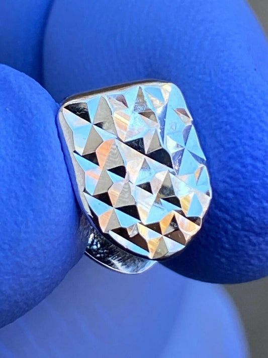 SOLID 925 Sterling Silver Single Tooth Grillz Hip Hop Grill Cap Diamond Cut REAL