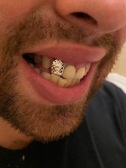 SOLID 925 Sterling Silver Single Tooth Grillz Hip Hop Grill Cap Diamond Cut REAL