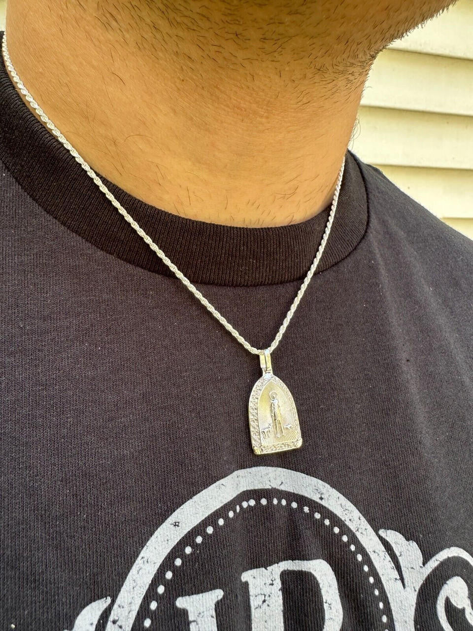 St Lazarus Plain Real 925 Silver / Gold Plated Saint Necklace Pendant San Lazaro