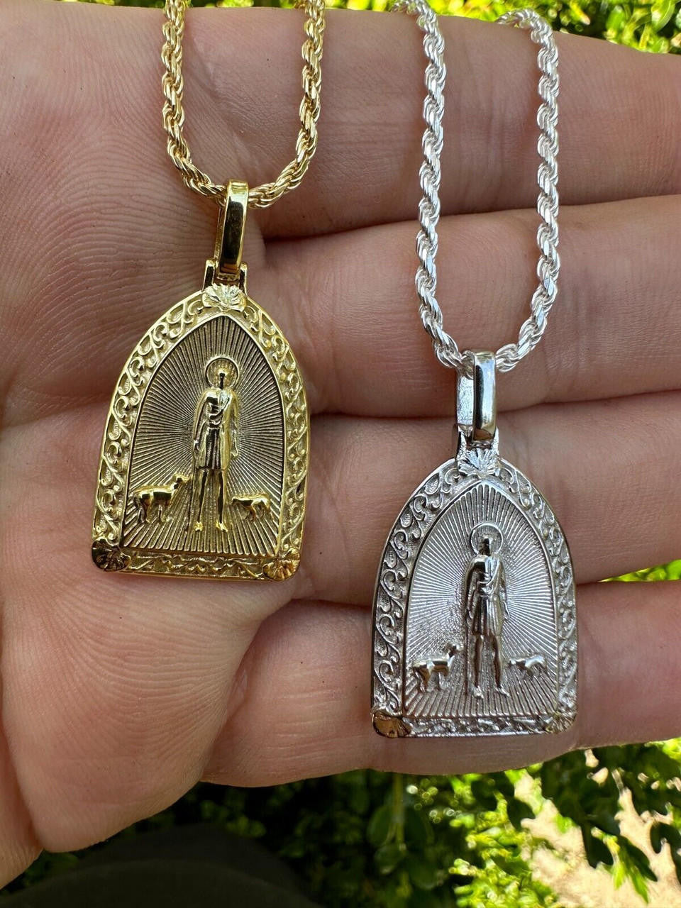 St Lazarus Plain Real 925 Silver / Gold Plated Saint Necklace Pendant San Lazaro