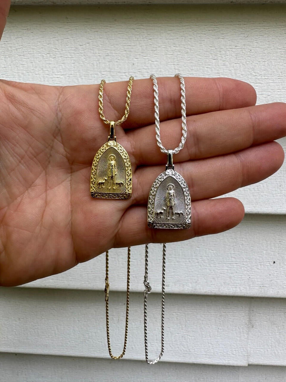 St Lazarus Plain Real 925 Silver / Gold Plated Saint Necklace Pendant San Lazaro