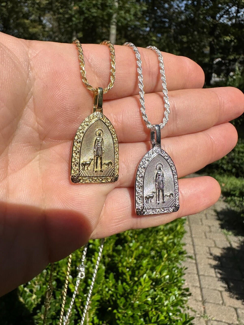 St Lazarus Plain Real 925 Silver / Gold Plated Saint Necklace Pendant San Lazaro