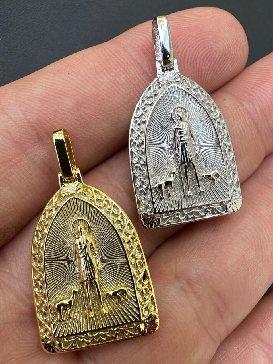 St Lazarus Plain Real 925 Silver / Gold Plated Saint Necklace Pendant San Lazaro
