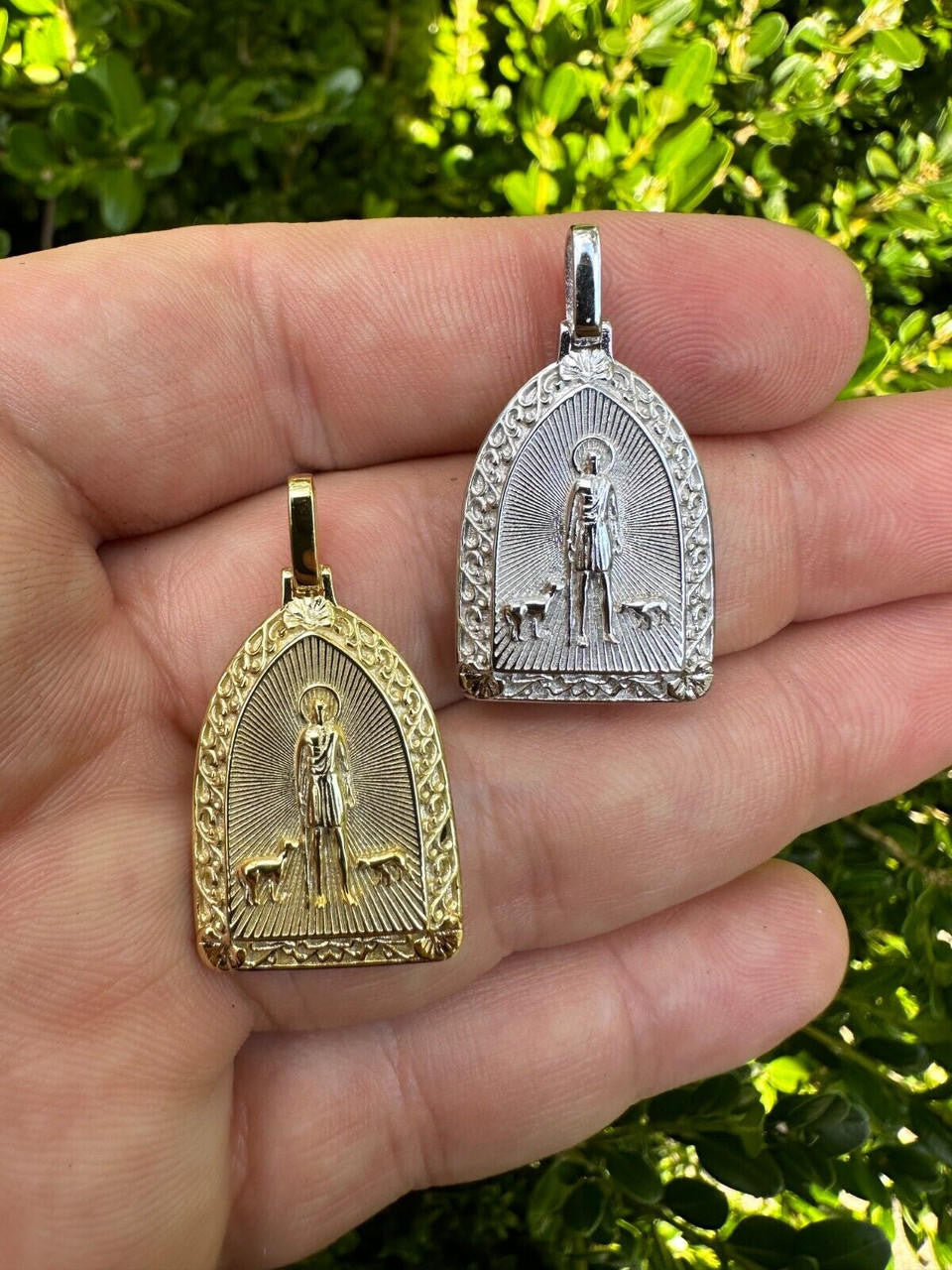 St Lazarus Plain Real 925 Silver / Gold Plated Saint Necklace Pendant San Lazaro