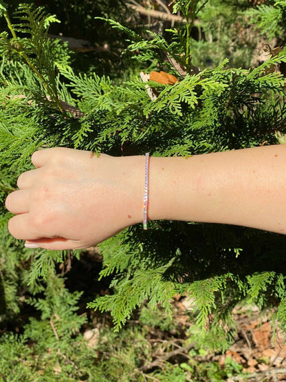 Tennis Bracelet SOLID 925 Sterling Silver Single Row Diamond and Pink Sapphire