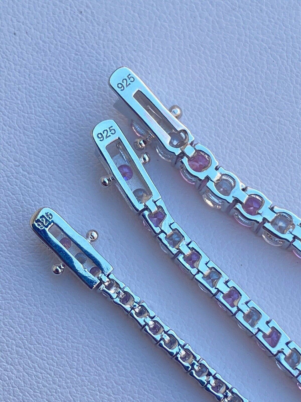 Tennis Bracelet SOLID 925 Sterling Silver Single Row Diamond and Pink Sapphire