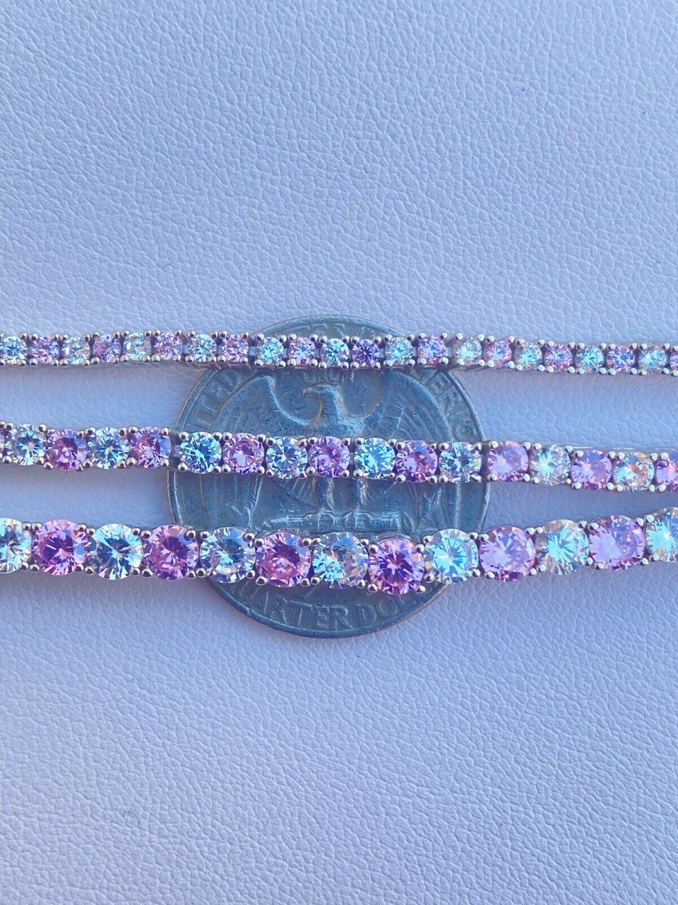 Tennis Bracelet SOLID 925 Sterling Silver Single Row Diamond and Pink Sapphire