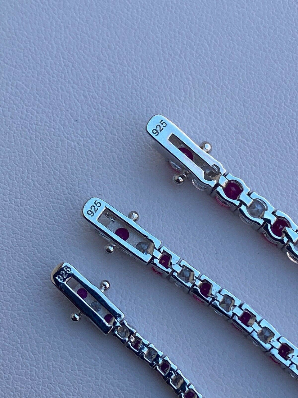 Tennis Bracelet SOLID 925 Sterling Silver Single Row Diamond and Ruby 2-4mm 6-8