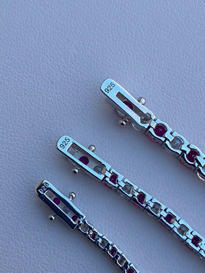 Tennis Bracelet SOLID 925 Sterling Silver Single Row Diamond and Ruby 2-4mm 6-8