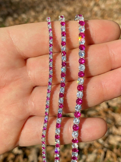 Tennis Bracelet SOLID 925 Sterling Silver Single Row Diamond and Ruby 2-4mm 6-8