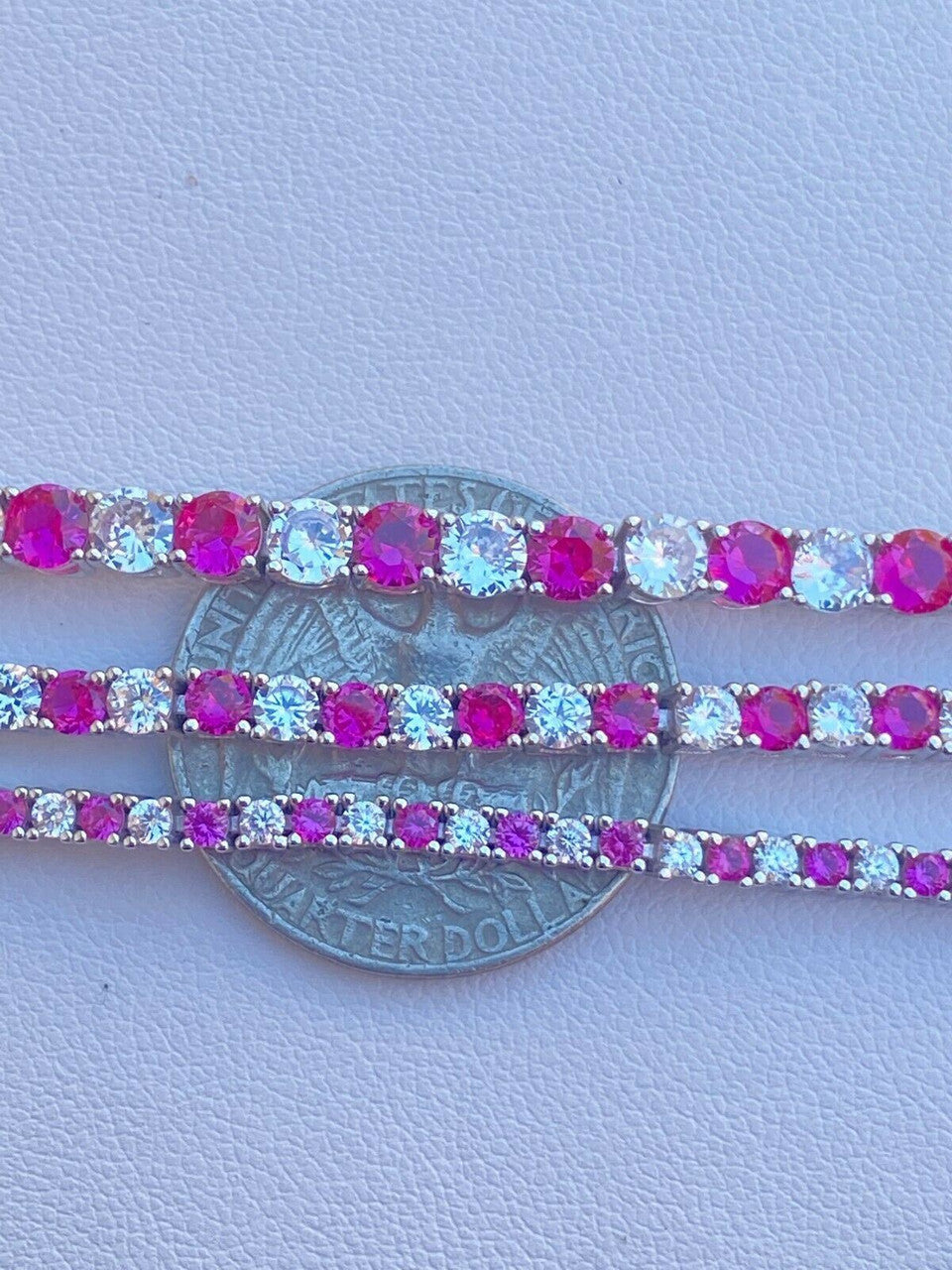 Tennis Bracelet SOLID 925 Sterling Silver Single Row Diamond and Ruby 2-4mm 6-8