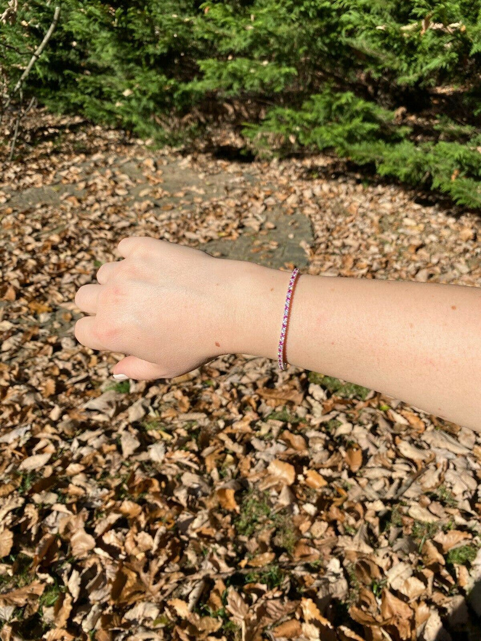 Tennis Bracelet SOLID 925 Sterling Silver Single Row Diamond and Ruby 2-4mm 6-8
