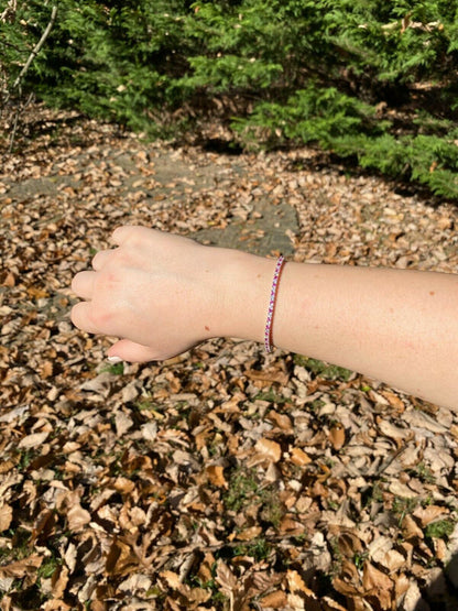 Tennis Bracelet SOLID 925 Sterling Silver Single Row Diamond and Ruby 2-4mm 6-8