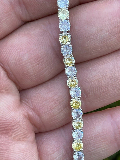 Tennis Bracelet SOLID 925 Sterling Silver Single Row Diamond and Yellow Sapphire