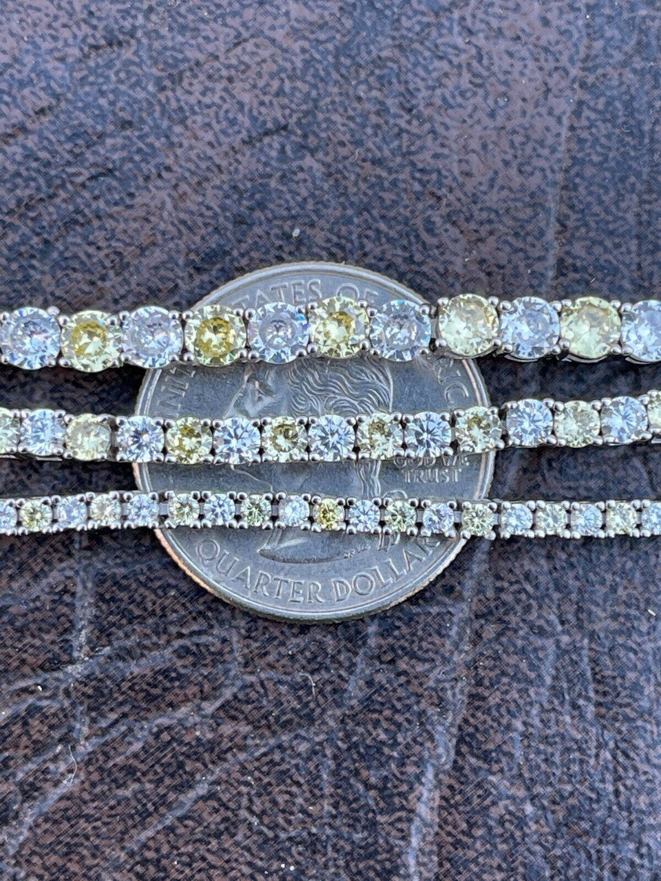 Tennis Bracelet SOLID 925 Sterling Silver Single Row Diamond and Yellow Sapphire