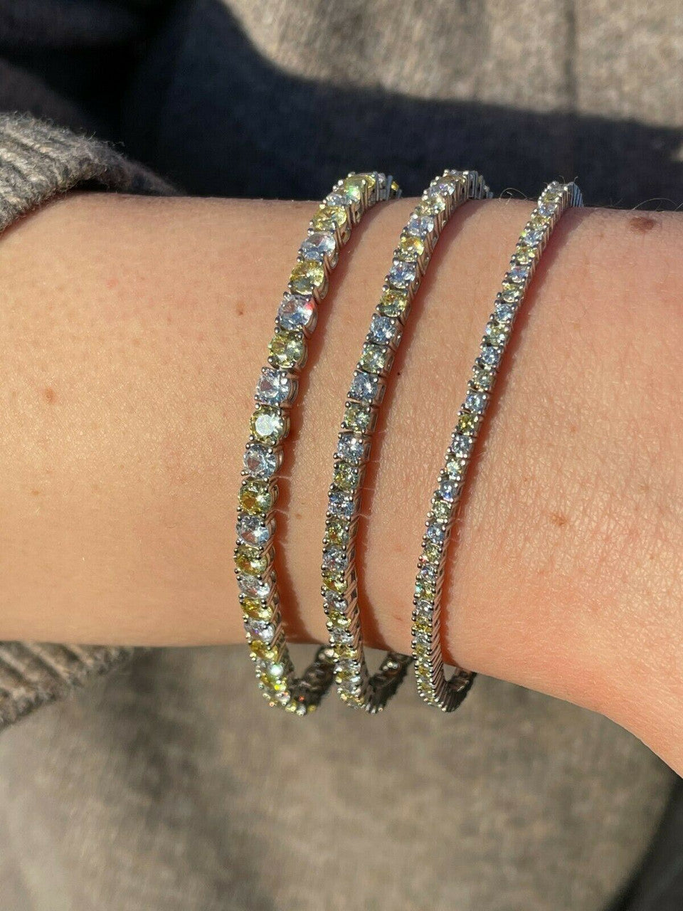 Tennis Bracelet SOLID 925 Sterling Silver Single Row Diamond and Yellow Sapphire